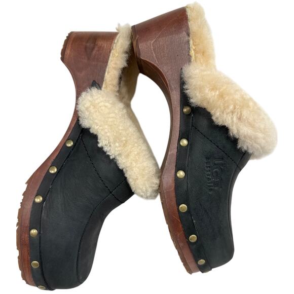 UGG Australia Black Kalie Leather and Sheepskin Lined Clog, Size 7, Women's - Picture 5 of 13